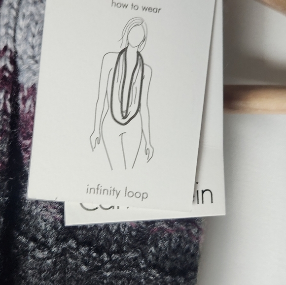 Calvin Klein Striped Knit Chunky Infinity Scarf Purple Gray NWT - Picture 4 of 8